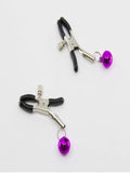 Love In Leather Nipple Clamps with Bells Hot Pink