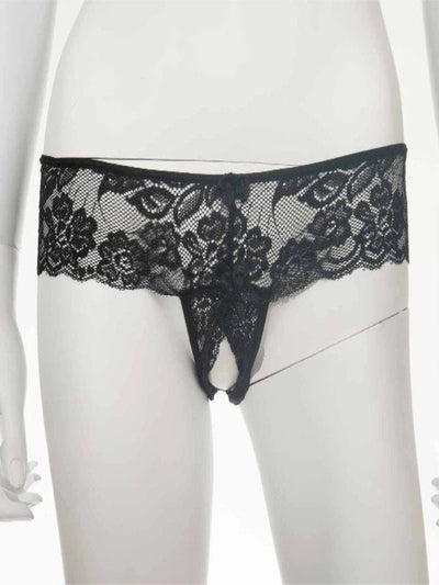 Poison Rose Crotchless Lace G-String Black