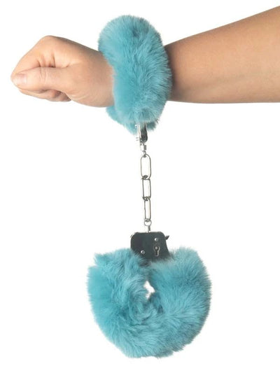 Fluffy Metal Hand Cuffs Teal