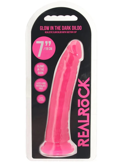 Real rock glow in the dark 7 inch dildo- pink