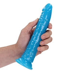 Real rock glow in the dark 8 inch dildo - blue